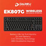 Bàn phím cơ không dây DAREU EK807G BLACK 87-KEYS (Blue/ Brown D switch)