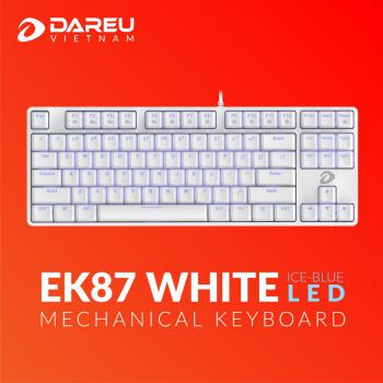 Bàn phím cơ Gaming DAREU EK87 WHITE (ICE-BLUE LED, Blue/ Brown D switch)